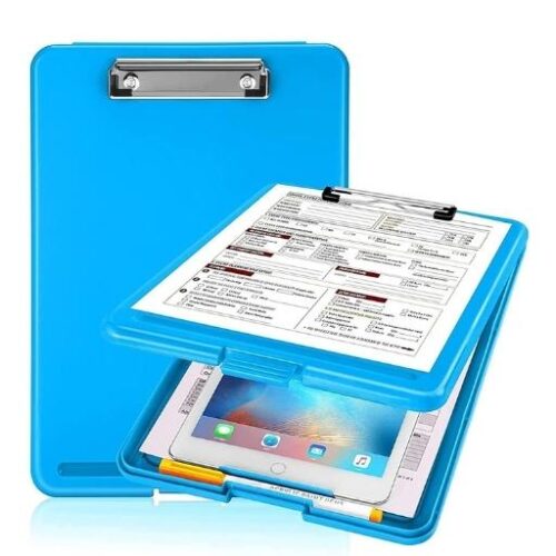 Plastic A4 Clip Pad/Clipboard with Storage Case for Paper and Document Storage, Folder, Holder Box, Double Smooth Writing Pad Portable Paperwork School Student,Office (Blue)